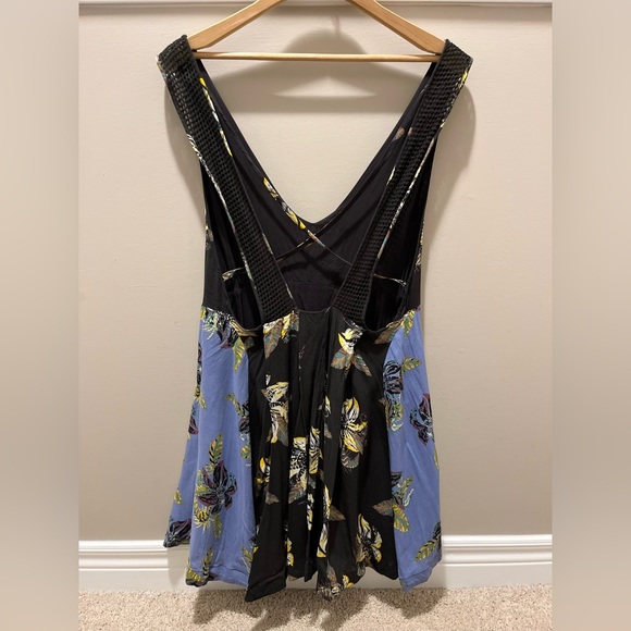 Free People Thought I Was Dreaming Black Blue Floral Mini Plunge Dress Sz S - Picture 5 of 15